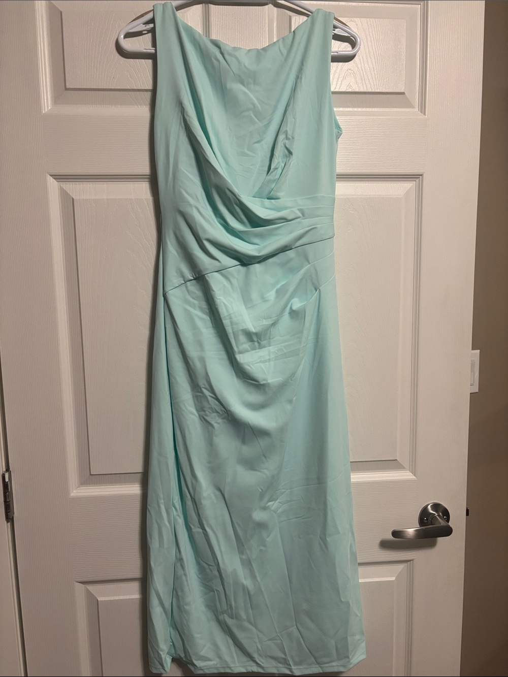 Sleeveless Mint Green Maxi Dress with Draped Bodice